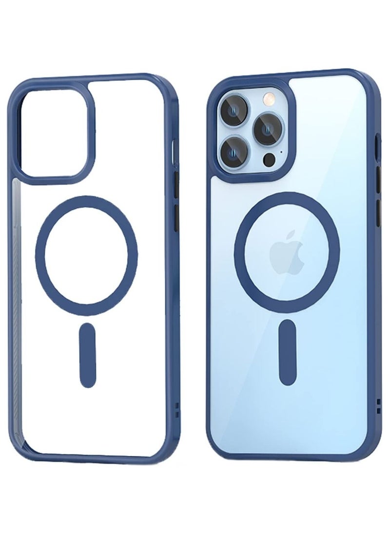 Generic Built in Magnets Compatible with MagSafe Clear Hard PC Back Cover Soft TPU Frame Shockproof Protective Slim Bumper Case for iPhone 12 Pro Max_Blue  - Image 1