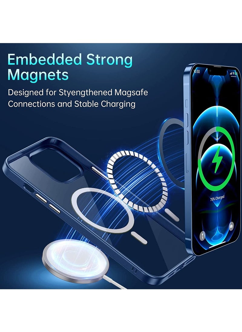 Generic Built in Magnets Compatible with MagSafe Clear Hard PC Back Cover Soft TPU Frame Shockproof Protective Slim Bumper Case for iPhone 12 Pro Max_Blue  - Image 5