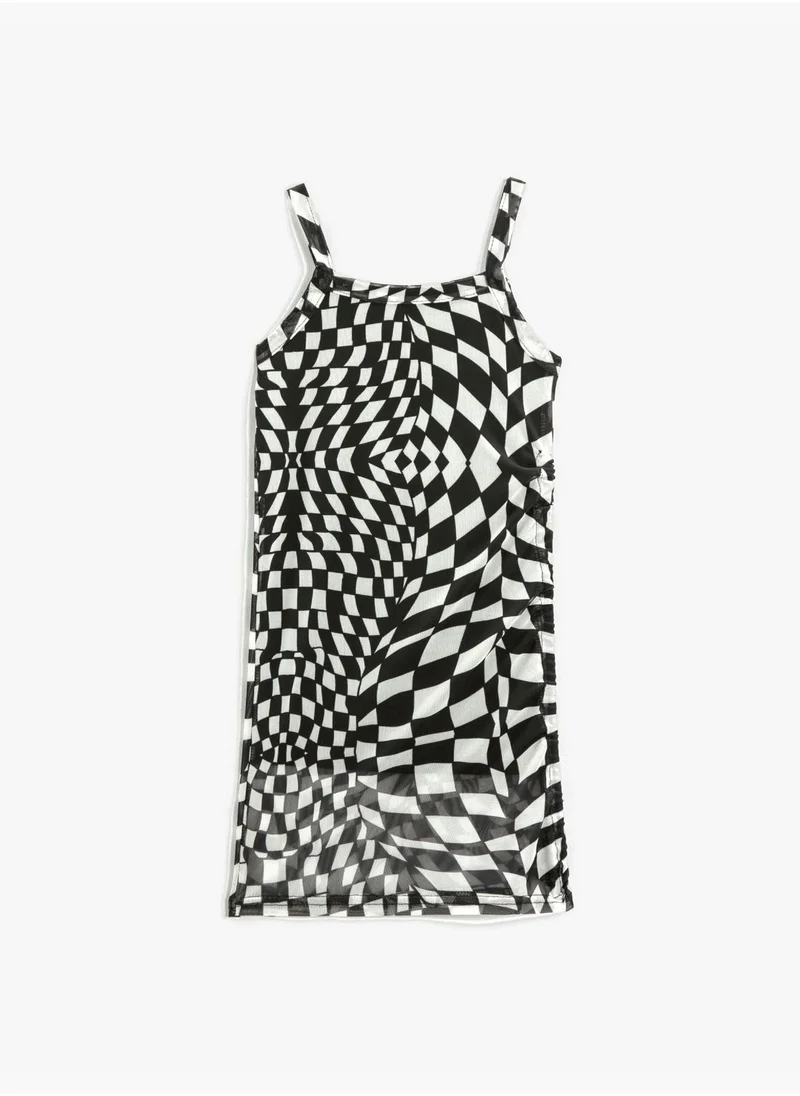 KOTON Checked Dress Strap Midi Lined