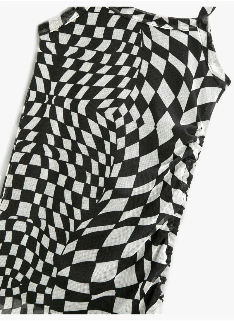 KOTON Checked Dress Strap Midi Lined