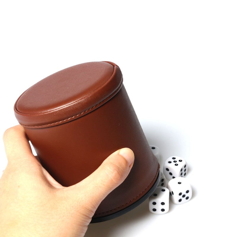 RERIVER Leather Dice Cup Set Felt Lining Quiet Shaker with 5 Dot Dices for Farkle Yahtzee Games,Brown  - Image 5
