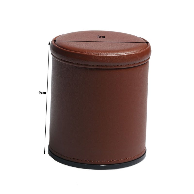 RERIVER Leather Dice Cup Set Felt Lining Quiet Shaker with 5 Dot Dices for Farkle Yahtzee Games,Brown  - Image 3