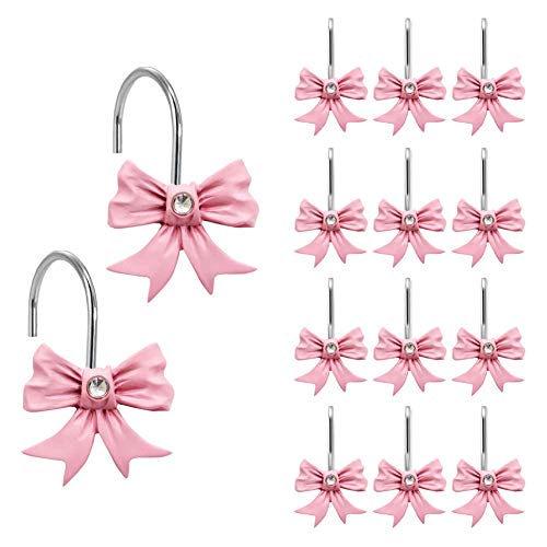 Gracelife 12PCS Decorative Shower Curtain Hooks, Pink Bow Knot Resin Curtain Hooks Shower Rings for Bathroom Baby Room Nursery Art Decors (Bow Knot) - Image 1