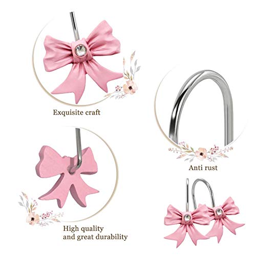Gracelife 12PCS Decorative Shower Curtain Hooks, Pink Bow Knot Resin Curtain Hooks Shower Rings for Bathroom Baby Room Nursery Art Decors (Bow Knot) - Image 2