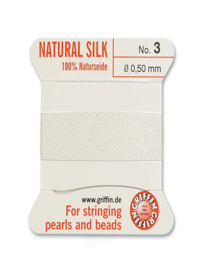 Griffin Silk Bead Cord Perlseide - White Color - Size 3 (0.50mm) - 2 Meters per Card - Stainless Steel Needle Attached - for Knotting Pearls, Gemstones, Crystals and Beads - Image 2