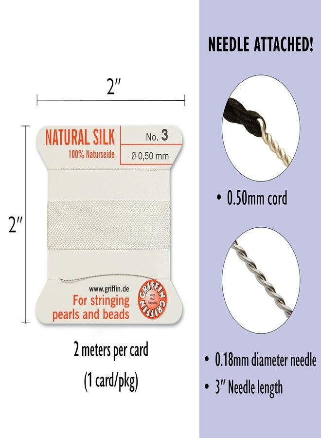 Griffin Silk Bead Cord Perlseide - White Color - Size 3 (0.50mm) - 2 Meters per Card - Stainless Steel Needle Attached - for Knotting Pearls, Gemstones, Crystals and Beads - Image 4
