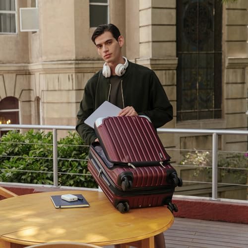 LEVEL8 Grace Carry on Luggage Airline Approved, 20 Inch Expandable Hardside Suitcases with wheels, Abs+Pc Harshell Spinner Luggages with Tsa Lock, Red - Image 2