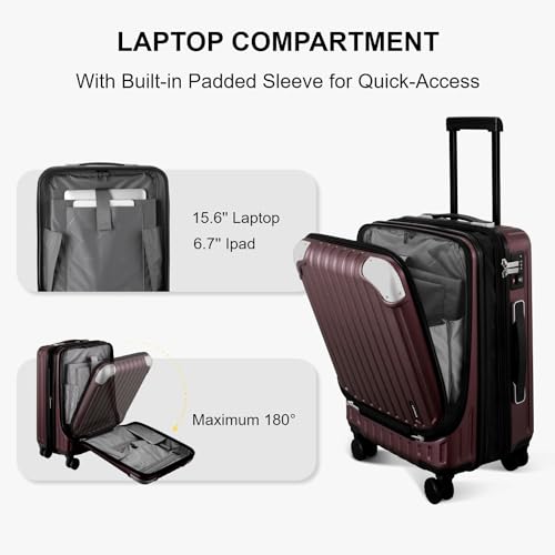 LEVEL8 Grace Carry on Luggage Airline Approved, 20 Inch Expandable Hardside Suitcases with wheels, Abs+Pc Harshell Spinner Luggages with Tsa Lock, Red - Image 3