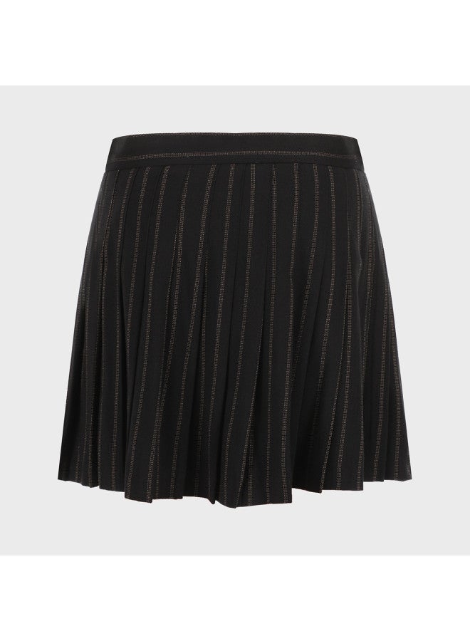 Zara تنورة ميدي للنساء بنقشة عمودية ناعمة مريحة مع خطوط رأسية تضييق الخصر وجيوب جانبية بسحاب مع طيات - Image 3