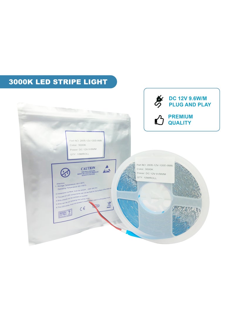 أبيض دافئ ٣٠٠٠ كلفن | شريط إضاءة LED | طاقة ١٢ فولت تيار مستمر ٩٫٦ فولت واط/متر | ٨ مم | ديكور داخلي وخارجي | لفة بطول ١٠ أمتار - Image 5