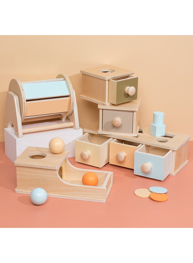 Montessori Wooden Ball Drawer Target Box Educational Toys Children's Early Education Intelligence Development Coin Box Teaching Aids-Color:Macaroon Target Box 0.4  - Image 3