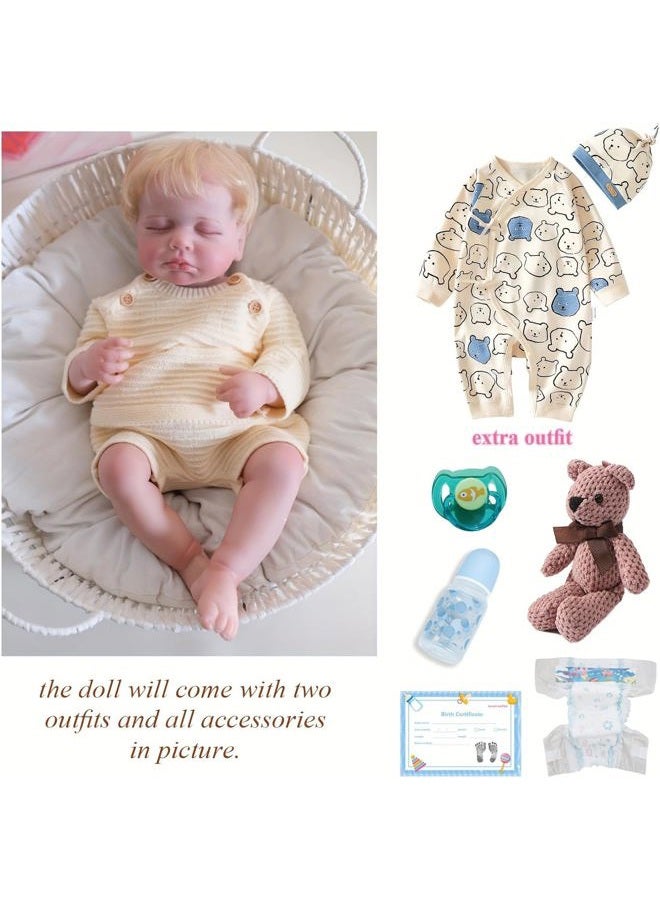 iCradle Reborn Realistic Newborn Baby Dolls, 20 inch Silicone Real Toddler Vinyl Sleeping Boy with Blonde Hair Washable Lifelike Xmas Birthday Gift for Kids Age 3+ - Image 5