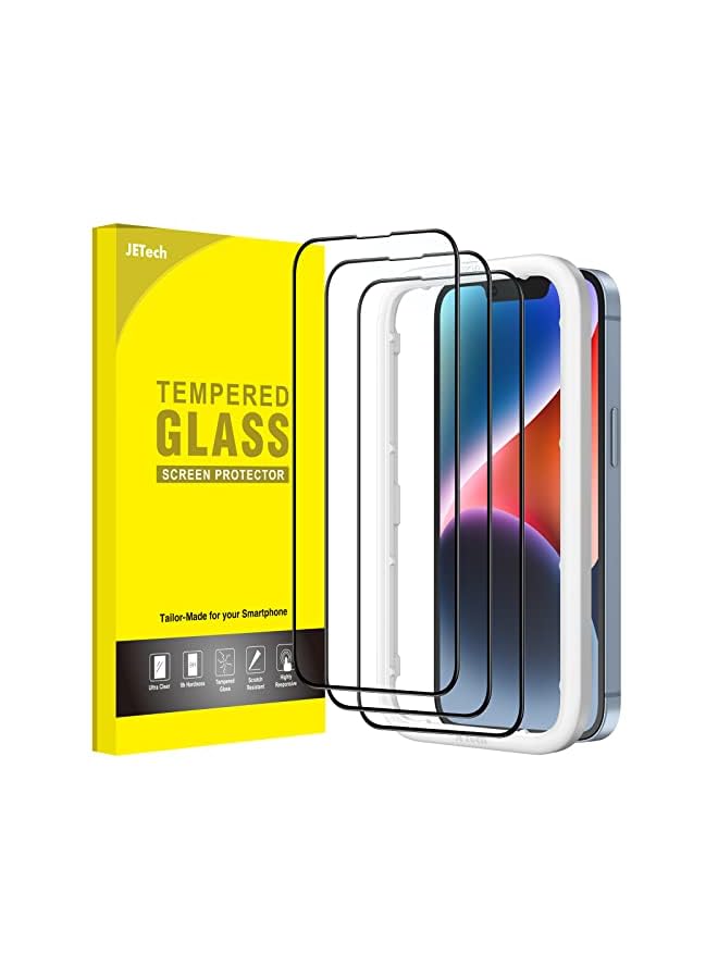 Jetech Full Coverage Screen Protector For Iphone 14 6.1-Inch, Black Edge Tempered Glass Film With Easy Installation Tool, Case-Friendly, Hd Clear, 3-Pack - Image 2
