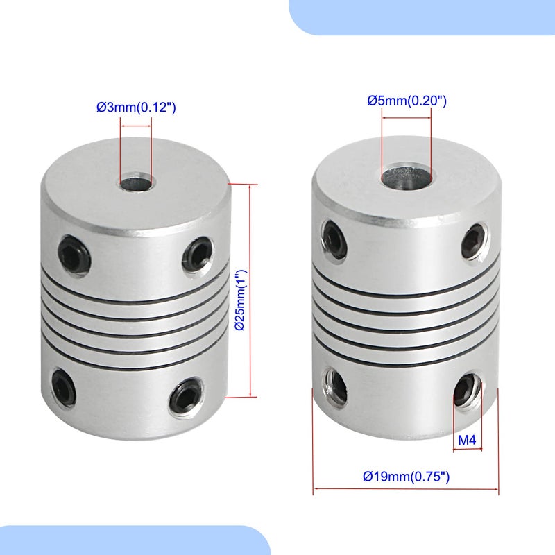 Aopin Flexible Beam Couplings 3mm to 5mm Flexible Coupler Shaft for 3D Printer, Length 25mm / 1" Motor Coupler Connector, Great Apply for Model Shaft, CNC Machine, Motor Guide, DIY Encoder 2 Pcs - Image 2