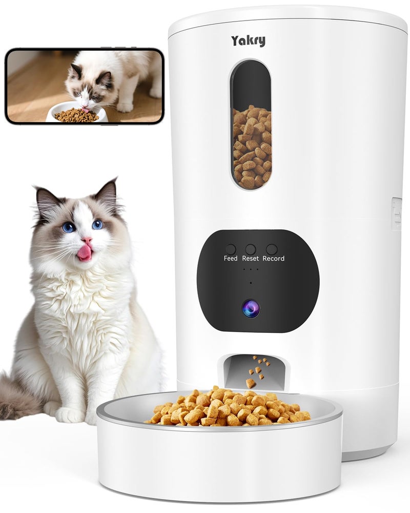 Yakry Automatic Cat Feeder with Camera - 5G WiFi Easy Setup App Control Cat Dry Food Dispenser with Stainless Steel Bowl, 4L/17 Cups, HD 1080P Video with Night Vision for Small Pets Indoor - Image 1