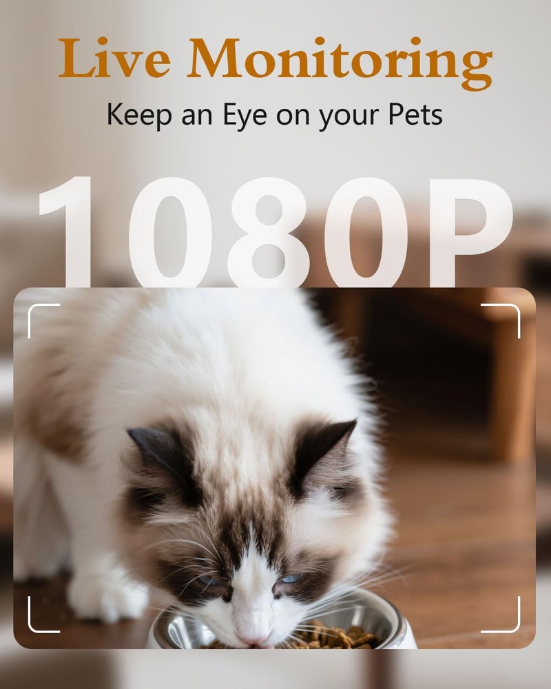 Yakry Automatic Cat Feeder with Camera - 5G WiFi Easy Setup App Control Cat Dry Food Dispenser with Stainless Steel Bowl, 4L/17 Cups, HD 1080P Video with Night Vision for Small Pets Indoor - Image 2