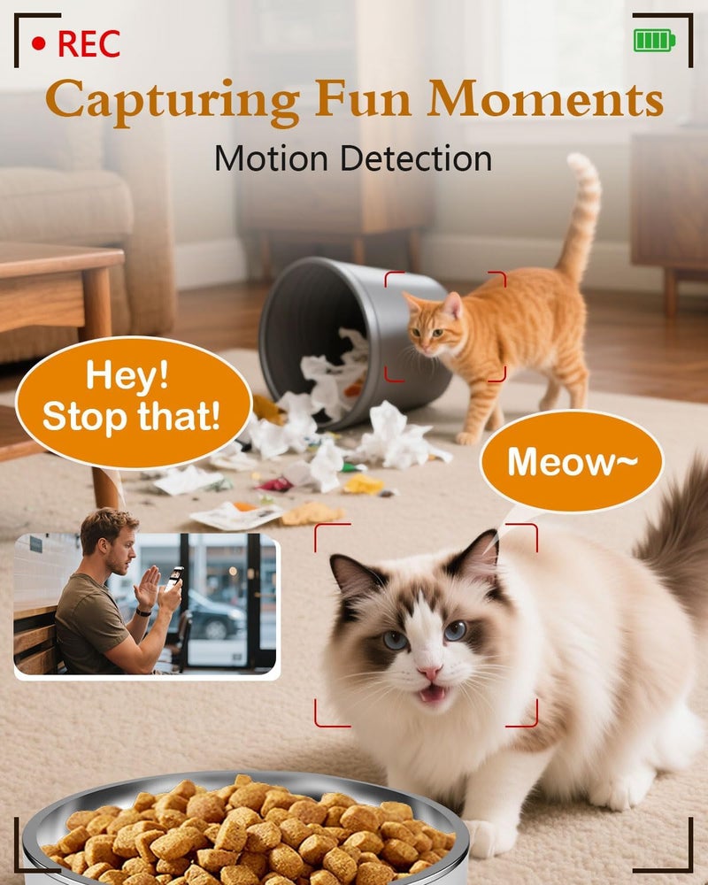 Yakry Automatic Cat Feeder with Camera - 5G WiFi Easy Setup App Control Cat Dry Food Dispenser with Stainless Steel Bowl, 4L/17 Cups, HD 1080P Video with Night Vision for Small Pets Indoor - Image 4