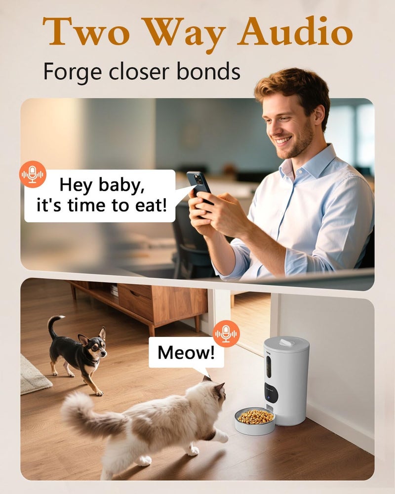 Yakry Automatic Cat Feeder with Camera - 5G WiFi Easy Setup App Control Cat Dry Food Dispenser with Stainless Steel Bowl, 4L/17 Cups, HD 1080P Video with Night Vision for Small Pets Indoor - Image 5