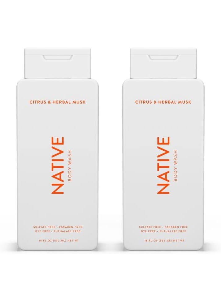 Native Body Wash Contains Naturally Derived Ingredients | For Women & Men, Sulfate, Paraben, & Dye Free Leaving Skin Soft and Hydrated | Citrus & Herbal Musk 18 oz