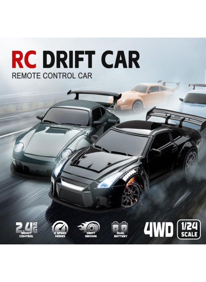 ال لايف سيارة دريفت تعمل بالتحكم عن بعد، بمقياس 1:24 مع أضواء LED، سيارات عالية السرعة تعمل بالتحكم عن بعد 2.4 جيجاهرتز 20 كم/ساعة، إطارات دريفت وبطاريتان، فكرة لعبة سباق رياضية هدية للبالغين والأولاد والبنات والأطفال (أسود) - Image 2
