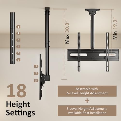 AX WABER Ceiling TV Mount Adjustable Bracket for 26-65 inch LCD LED OLED 4K TVs, Pole Ceiling Mount Holds up to 110lbs,Hanging tv Mount Max VESA 400x400mm (AX11TB01), Black - Image 5