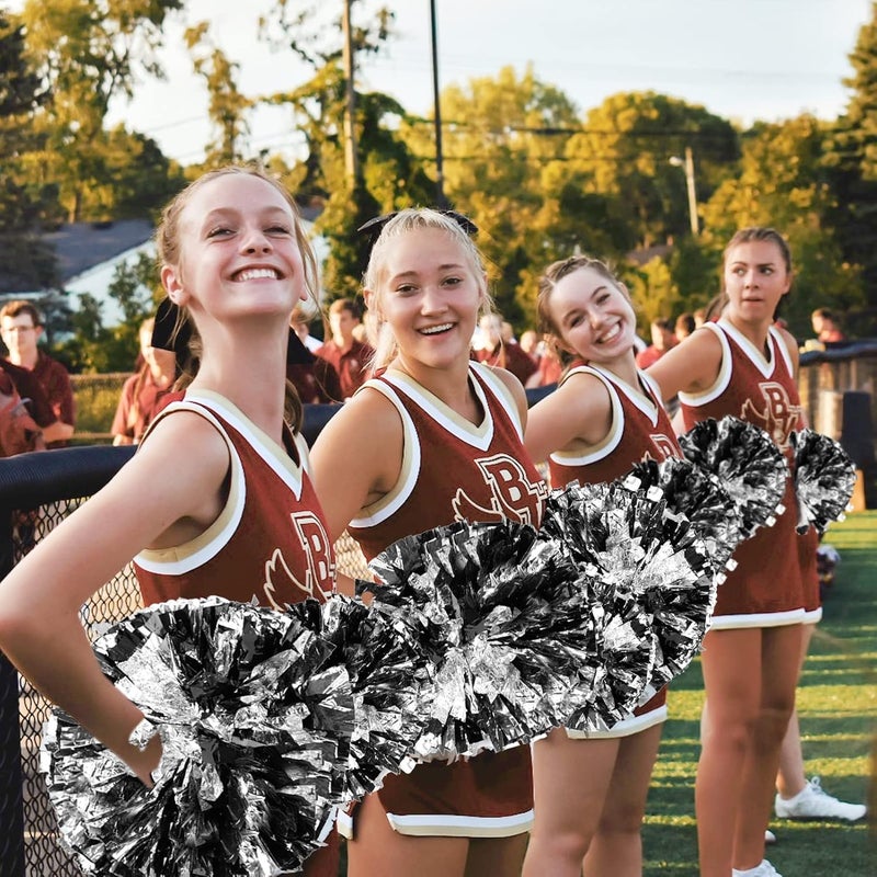 CREATIEE-PRO 4Pcs Metallic Cheerleading Pom Poms, Creatiee 2 Pair Cheerleader Cheering Squad Pompoms for School Sports Dance Games Team Spirit Cheer - Image 2
