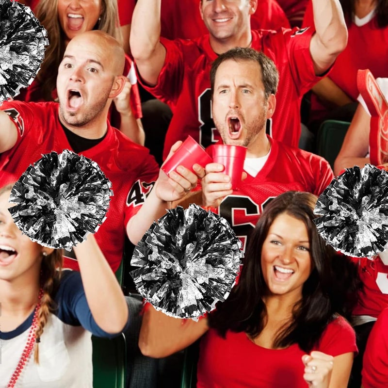 CREATIEE-PRO 4Pcs Metallic Cheerleading Pom Poms, Creatiee 2 Pair Cheerleader Cheering Squad Pompoms for School Sports Dance Games Team Spirit Cheer - Image 3