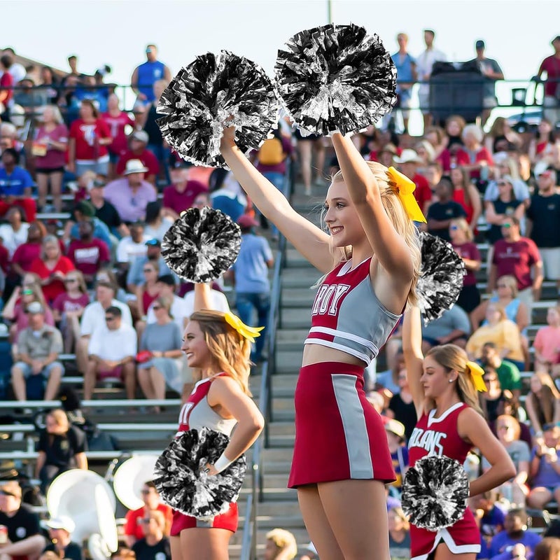 CREATIEE-PRO 4Pcs Metallic Cheerleading Pom Poms, Creatiee 2 Pair Cheerleader Cheering Squad Pompoms for School Sports Dance Games Team Spirit Cheer - Image 4