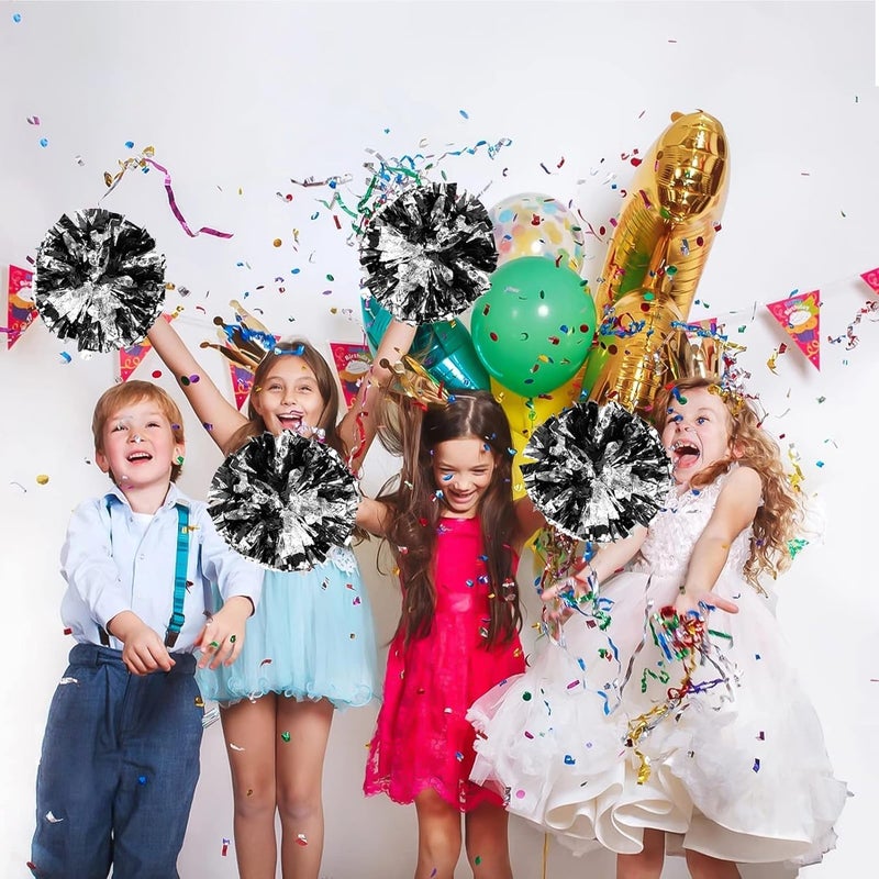 CREATIEE-PRO 4Pcs Metallic Cheerleading Pom Poms, Creatiee 2 Pair Cheerleader Cheering Squad Pompoms for School Sports Dance Games Team Spirit Cheer - Image 5
