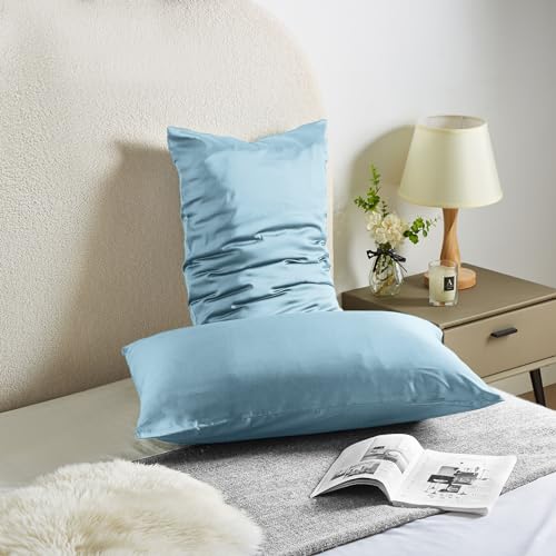 Casbrove Silk Pillowcase for Hair and Skin Mulberry Silk Pillowcase Soft Breathable Smooth Both Sided Natural Silk Pillowcase with Zipper Beauty Sleep Silk Pillow Case 1 Pack for Gift(Standard,Baby Blue) - Image 2