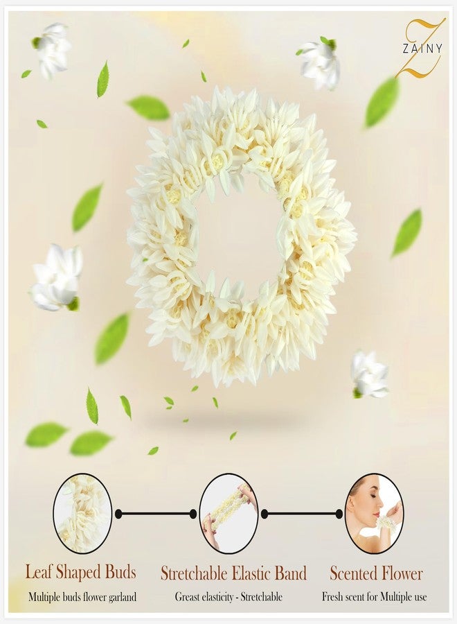 ZAINY 4 Pack Mogra Artificial Gajra for Hair Indian Bun Braid, Traditional Veni Scrunchies, Scented Jasmine Flowers, Bridal Hair Accessories for Women, White Wedding Scrunchie - Floral Girl Accessory - Image 2