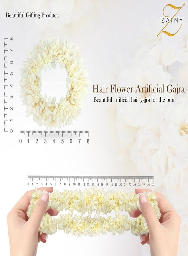 ZAINY 4 Pack Mogra Artificial Gajra for Hair Indian Bun Braid, Traditional Veni Scrunchies, Scented Jasmine Flowers, Bridal Hair Accessories for Women, White Wedding Scrunchie - Floral Girl Accessory - Image 3
