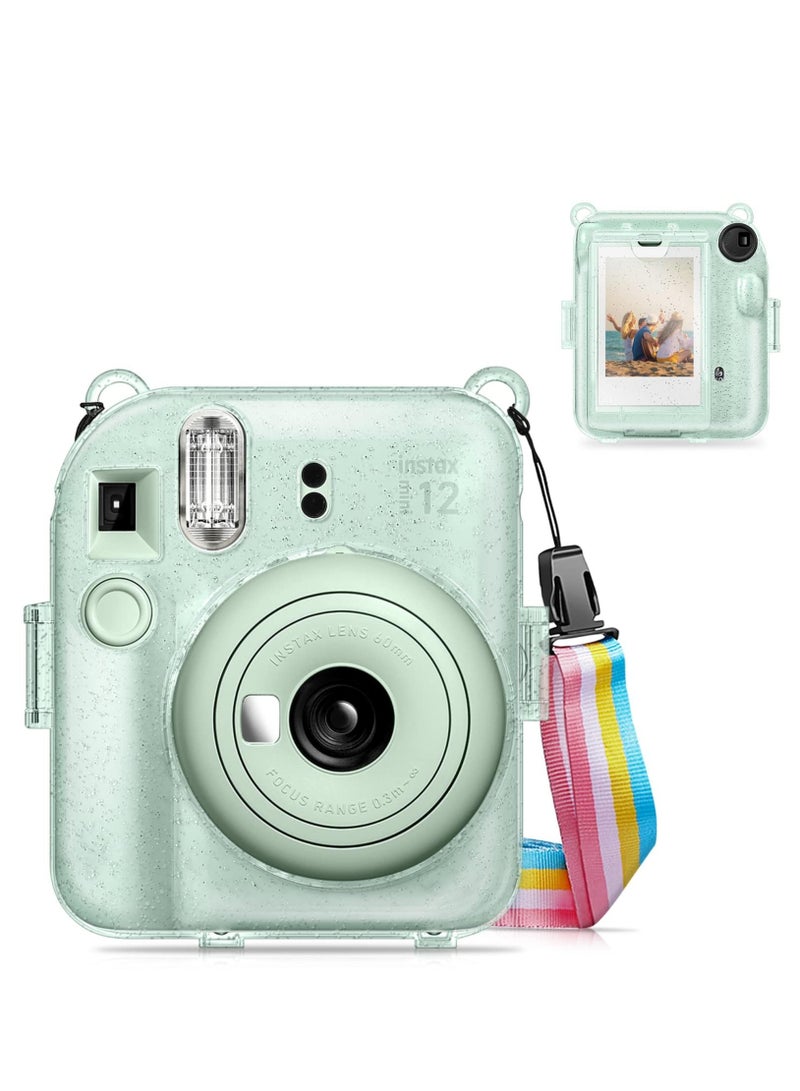 Protective Clear Case for Fujifilm Instax Mini 12 Instant Camera Storing Photos & Removable Shoulder Strap (Transparent green) - Image 1