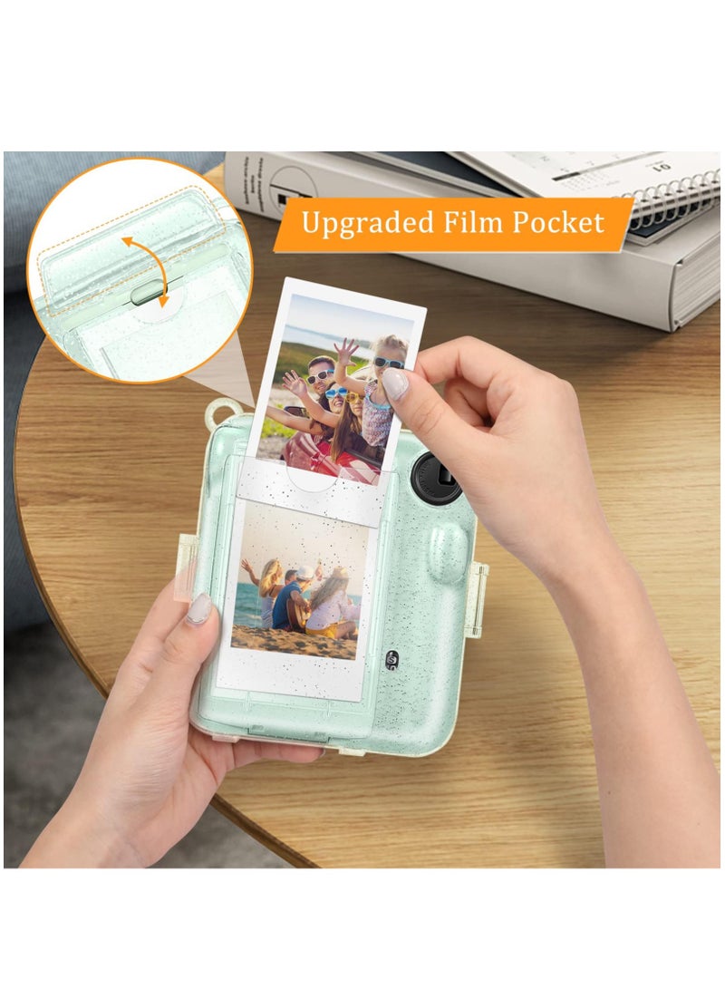 Protective Clear Case for Fujifilm Instax Mini 12 Instant Camera Storing Photos & Removable Shoulder Strap (Transparent green) - Image 4