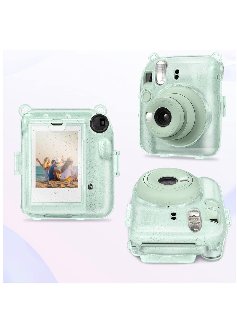 Protective Clear Case for Fujifilm Instax Mini 12 Instant Camera Storing Photos & Removable Shoulder Strap (Transparent green) - Image 2