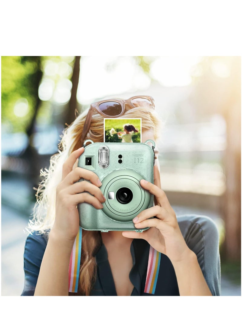 Protective Clear Case for Fujifilm Instax Mini 12 Instant Camera Storing Photos & Removable Shoulder Strap (Transparent green) - Image 3