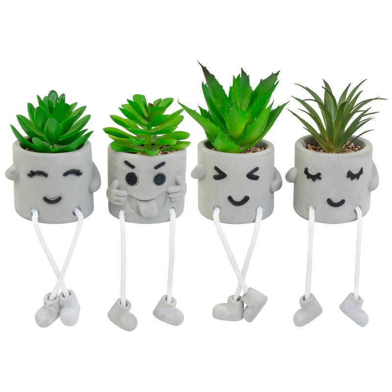 LUZOGA Set of 4 Small Artificial Succulents Potted Plants  Faux Succulents Desk Decoration  Fake Plants Wall Decor for Girls Gift  Bathroom Artificialplant Ornament  Home Office Bookshelf Decor(Green) - Image 1