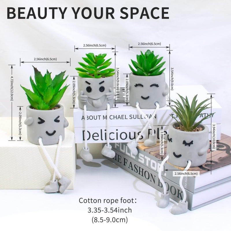 LUZOGA Set of 4 Small Artificial Succulents Potted Plants  Faux Succulents Desk Decoration  Fake Plants Wall Decor for Girls Gift  Bathroom Artificialplant Ornament  Home Office Bookshelf Decor(Green) - Image 2