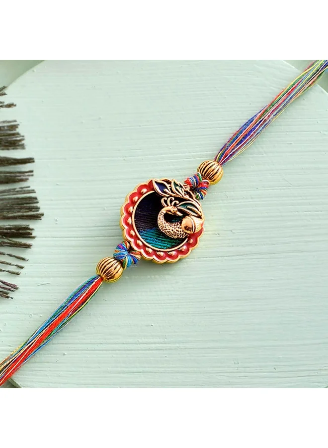 فويلا Peacock Motif Embellished Thread Rakhi