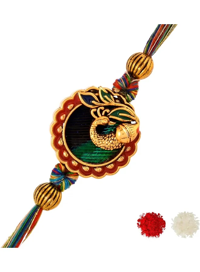 فويلا Peacock Motif Embellished Thread Rakhi