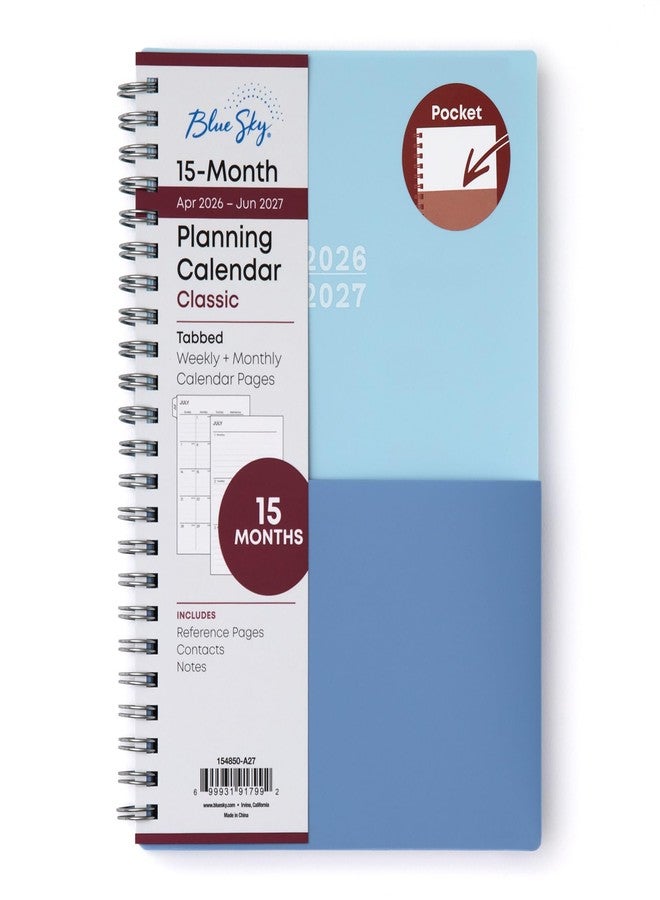Blue Sky 2026-2027 Weekly and Monthly Academic Year 15 Month Planner Calendar, April 2026 - June 2027, 5" x 8", Flexible Cover With Pockets, Wirebound, Storage Pocket, Blues - Image 1