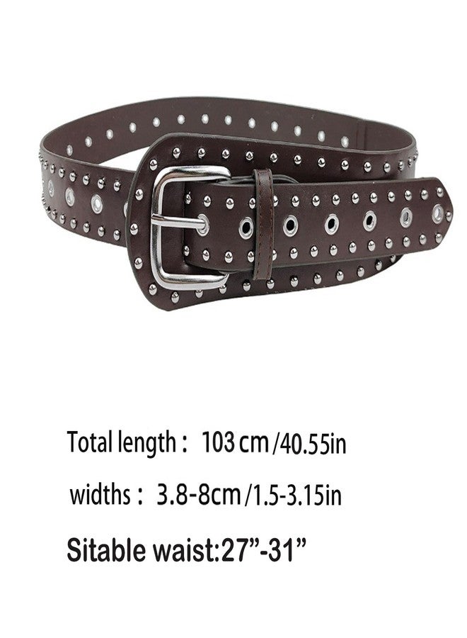NOFIBAF Vintage Wide Belt Rivets Waist Belt with Metal Buckle Black Punk Fashion PU Leather Belt for Dresses Accessories for Women (BROWN) - Image 5