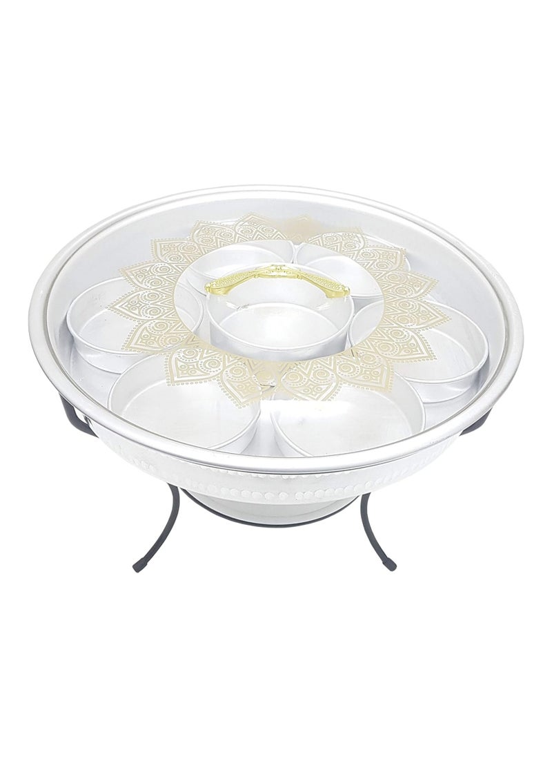 ARTC - ARTC Silver Aluminum Breakfast Buffet Chaffing Dish And Serving Tray With Stand And Acrylic Lid - Image 1
