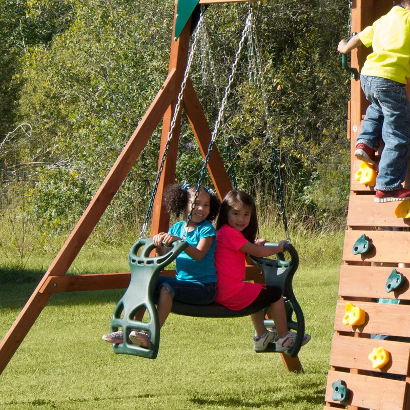 Gorilla Playsets 04-0037-G Dual Ride Glider Back-to-Back Tandem Swing, Green, Green Plastic Coated Chains, Multi-Child Swing - Image 4