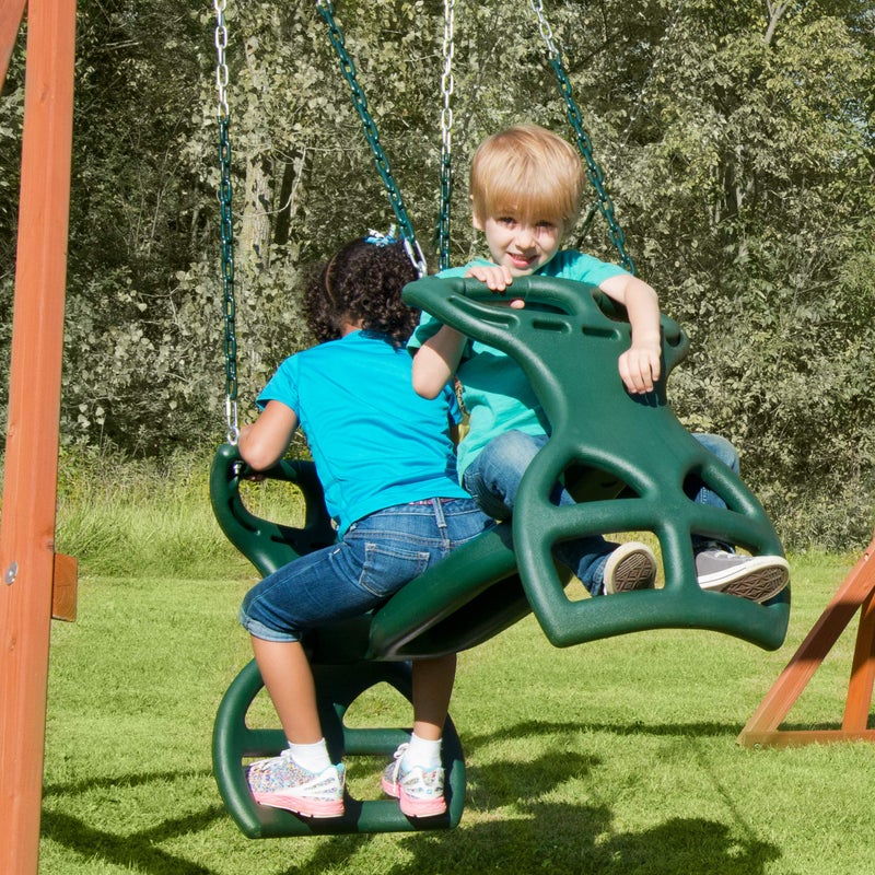 Gorilla Playsets 04-0037-G Dual Ride Glider Back-to-Back Tandem Swing, Green, Green Plastic Coated Chains, Multi-Child Swing - Image 5