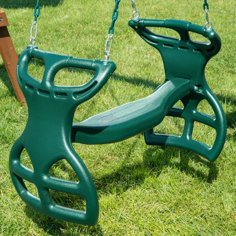 Gorilla Playsets 04-0037-G Dual Ride Glider Back-to-Back Tandem Swing, Green, Green Plastic Coated Chains, Multi-Child Swing - Image 2