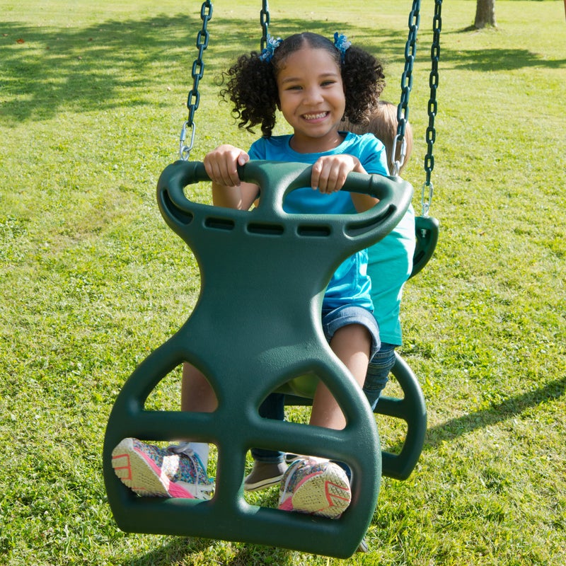 Gorilla Playsets 04-0037-G Dual Ride Glider Back-to-Back Tandem Swing, Green, Green Plastic Coated Chains, Multi-Child Swing - Image 3