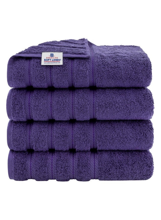 American Soft Linen American Soft Linen Luxury 4 Piece Bath Towel Set, 600 GSM 100% Cotton Turkish Bath Towels for Bathroom, 27x54 in Extra Large Bathroom Shower Towels, Purple  - Image 1