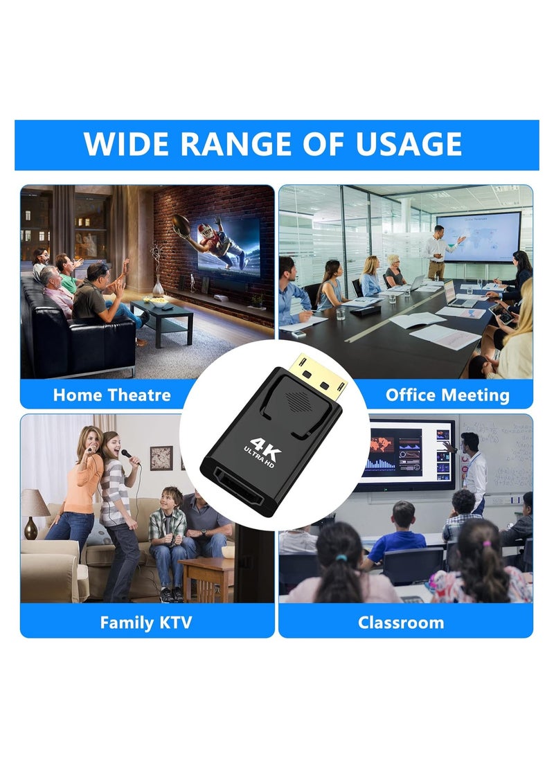SYOSI محول 4K DisplayPort إلى HDMI، عبوة 2، محول DP أحادي الاتجاه من PC إلى شاشة HDMI، محول DP Ultra HD 4K Display Port إلى HDMI (ذكر إلى أنثى)، متوافق مع لينوڤو ودل وHP وبعض العلامات التجارية الأخرى  - Image 4