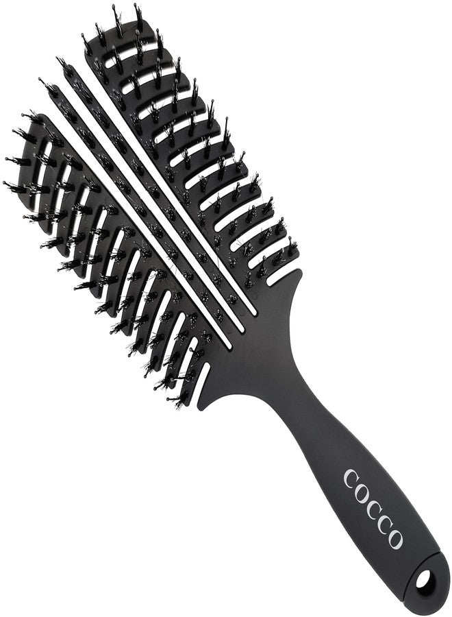 Cocco Vented Boar Brush, Curved Detangling & Styling Tool with Boar & Nylon Bristles, Black - Image 1